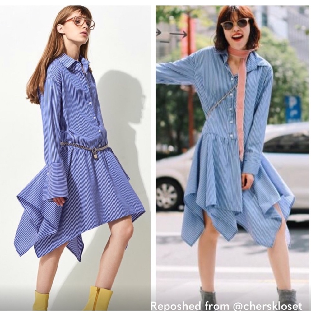 Blue Striped Long Sleeve Dress